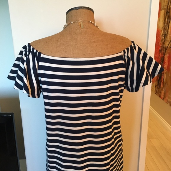 M/L Ralph Lauren Off Shoulder Knit Holiday Dress Navy White - Picture 5 of 8